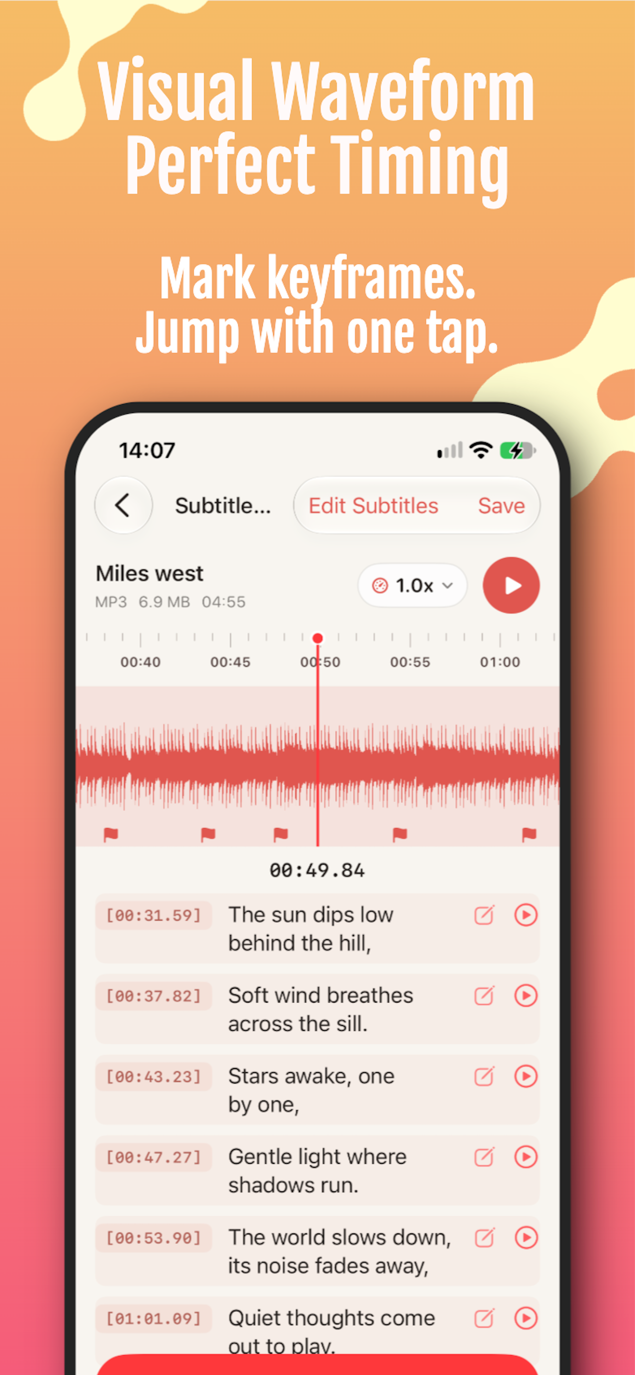 LRC Lyrics waveform timing editor on iPhone