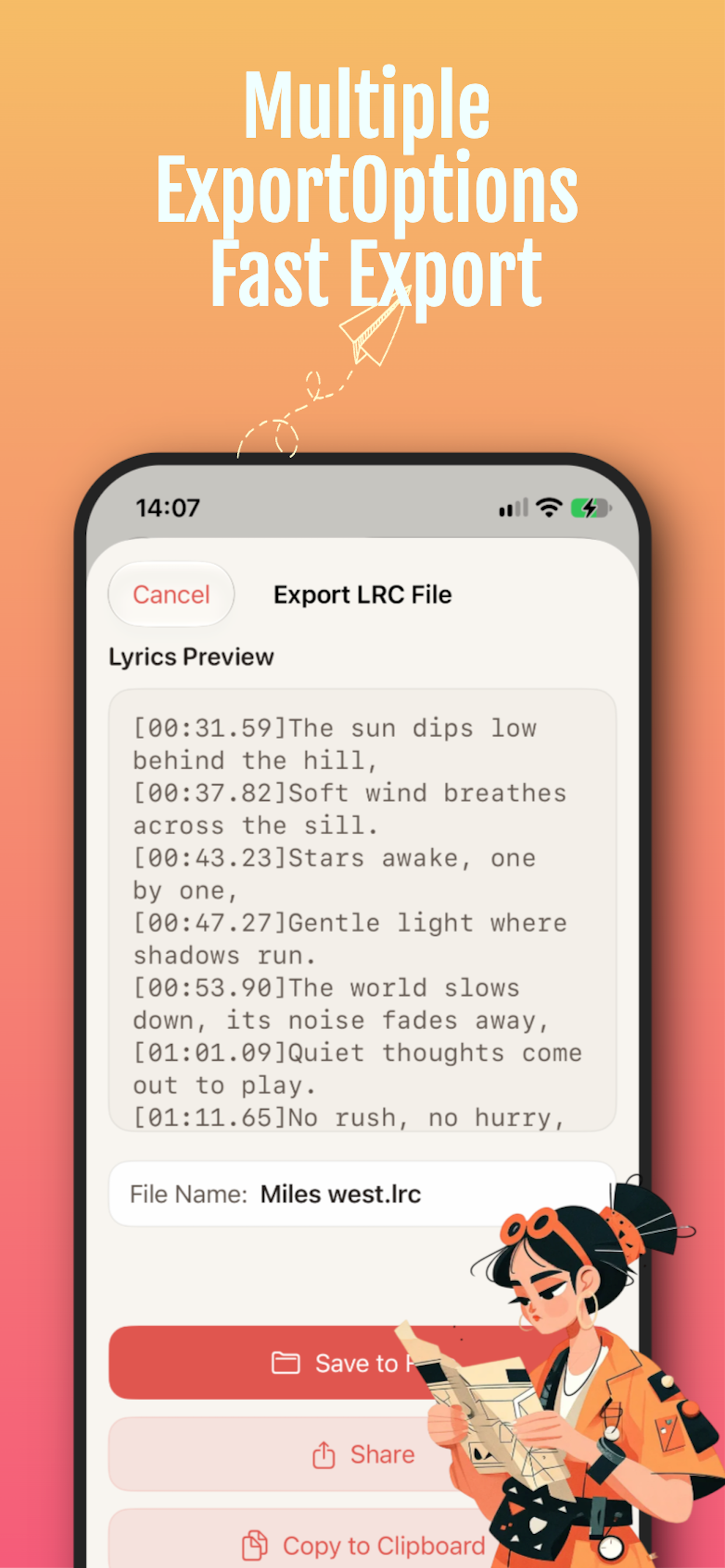 LRC export screen